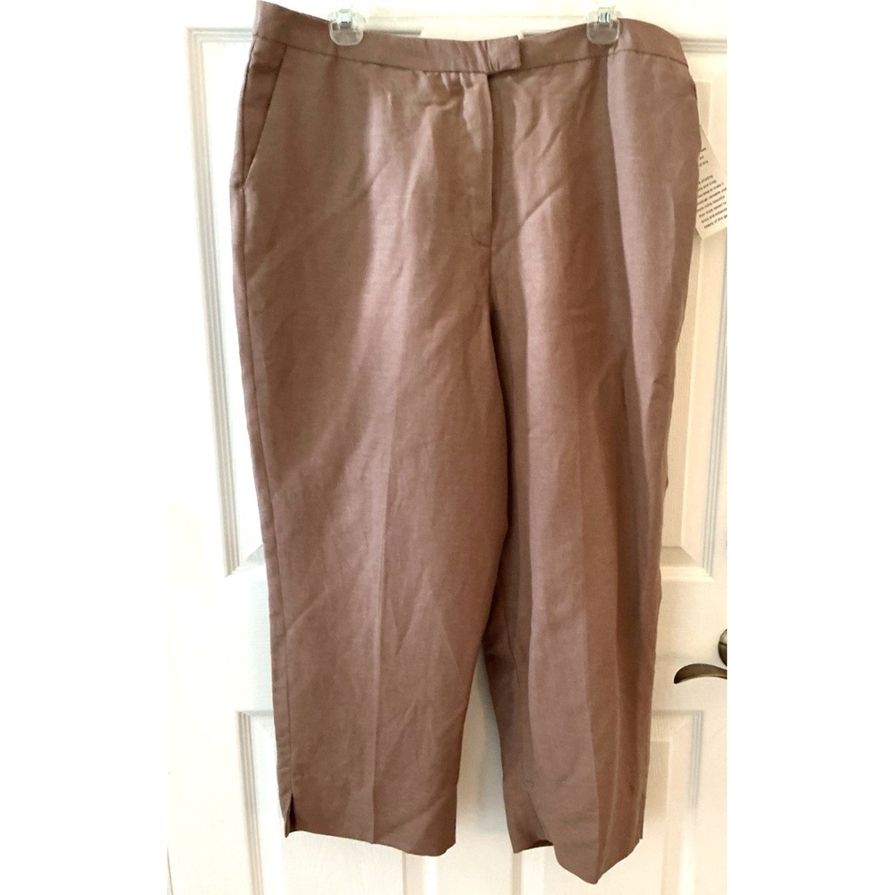 Jennifer & Grace Linen Blend Wide Leg Lined Cropped Capris Taupe Sz 18 Lined Zip